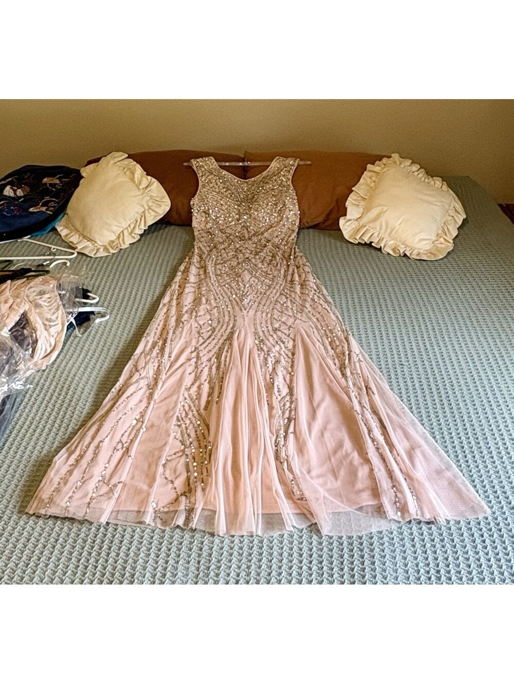 Adrianna Papell Blush Pink Sequin Godet Gown - Size 4 (Altered for Petite 5'2")